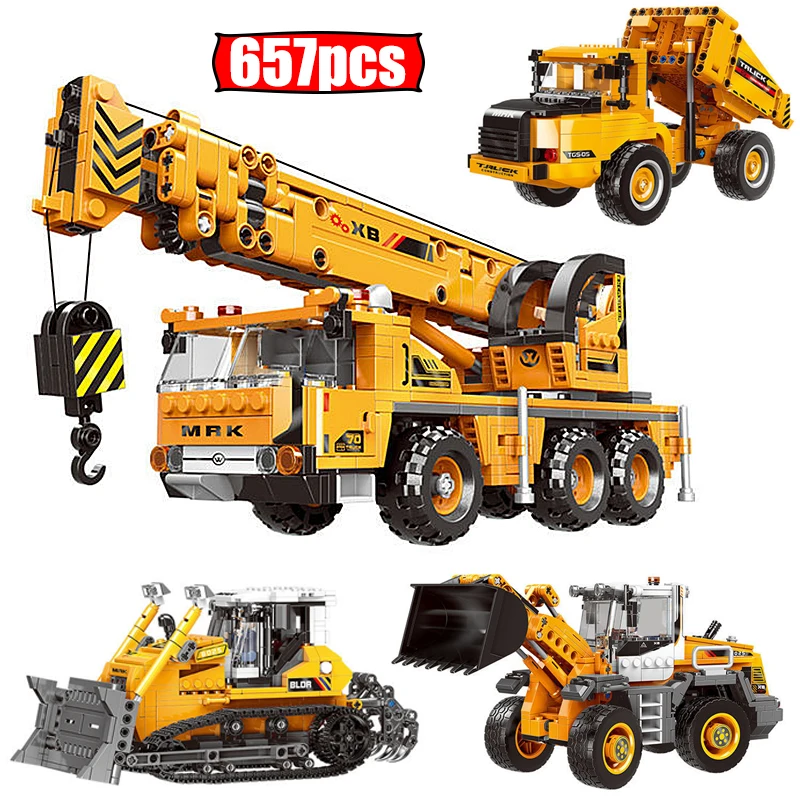 Technical Crane Truck Excavator Blocks - City technical MOC WheelLoader Car Heavy
